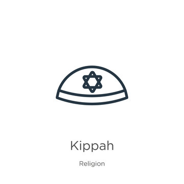 Kippah icon. Thin linear kippah outline icon isolated on white background from religion collection. Line vector kippah sign, symbol for web and mobile