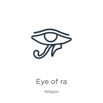 Eye of ra icon. Thin linear eye of ra outline icon isolated on white background from religion collection. Line vector eye of ra sign, symbol for web and mobile