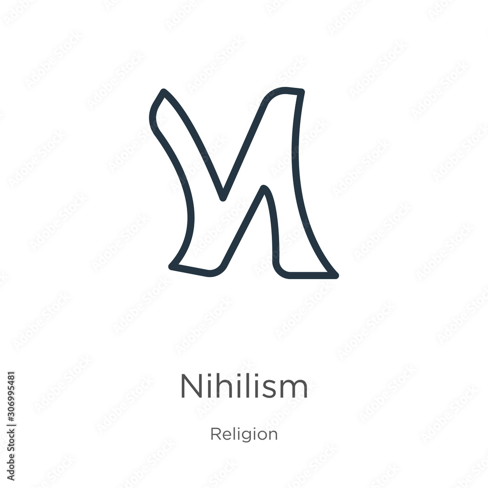 Poster nihilism icon. thin linear nihilism outline icon isolated on white background from religion collecti