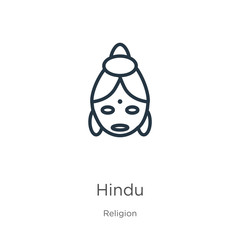 Hindu icon. Thin linear hindu outline icon isolated on white background from religion collection. Line vector hindu sign, symbol for web and mobile