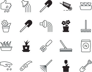 gardening vector icon set such as: botanic, network, digger, lightbulb, clean, cutter, connect, outside, wave, knife, beautiful, fertilizer, cutout, cartoon, pitchfork, small, industry, website