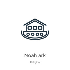 Noah ark icon. Thin linear noah ark outline icon isolated on white background from religion collection. Line vector noah ark sign, symbol for web and mobile