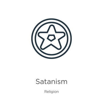 Satanism icon. Thin linear satanism outline icon isolated on white background from religion collection. Line vector satanism sign, symbol for web and mobile