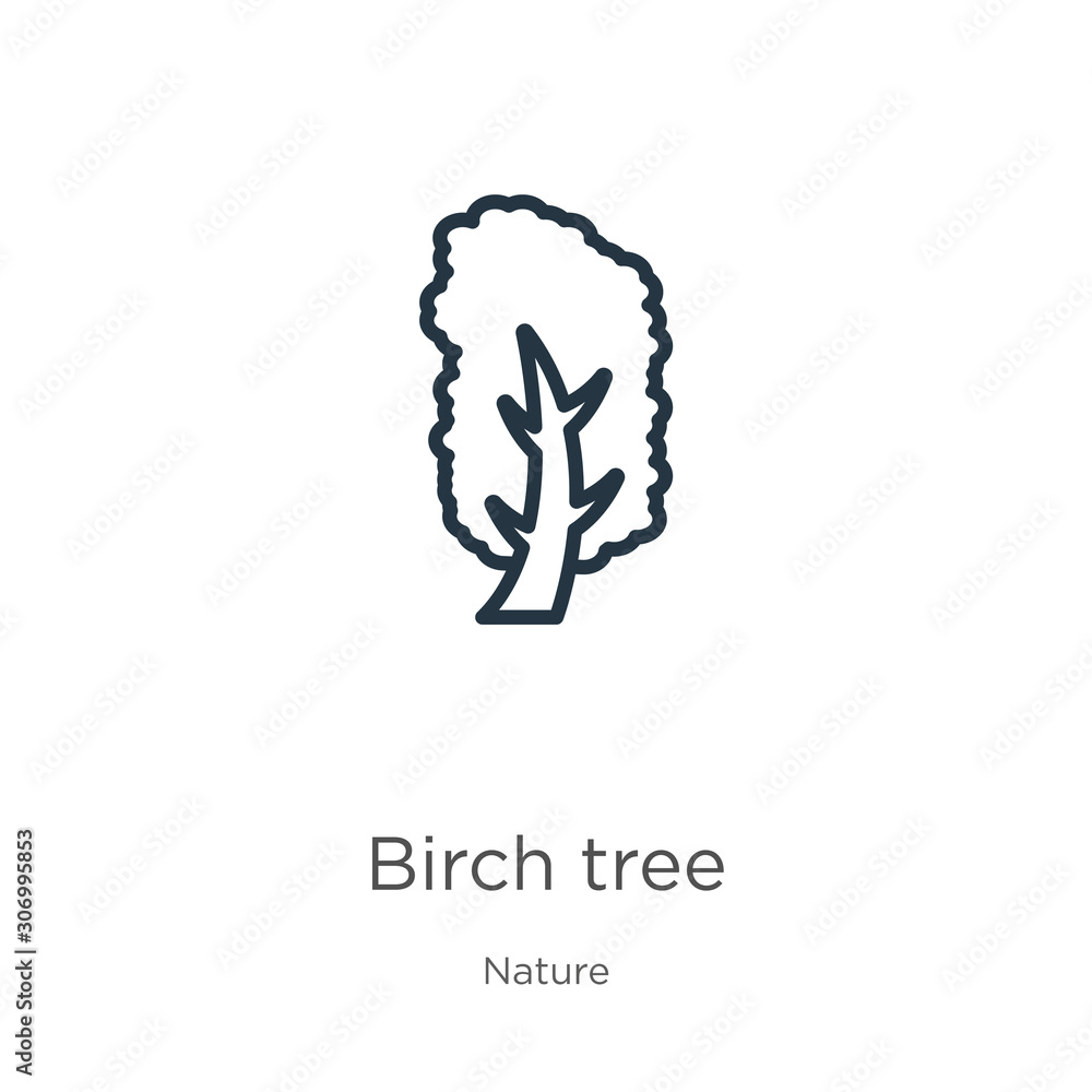 Poster yellow birch tree icon. thin linear yellow birch tree outline icon isolated on white background from
