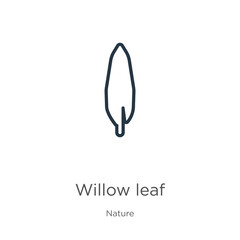 Willow leaf icon. Thin linear willow leaf outline icon isolated on white background from nature collection. Line vector willow leaf sign, symbol for web and mobile