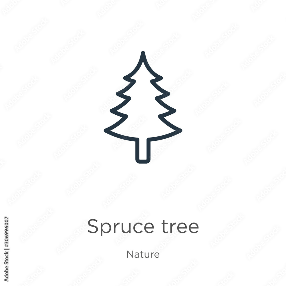 Poster red spruce tree icon. thin linear red spruce tree outline icon isolated on white background from nat