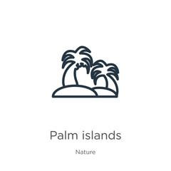 Obraz premium Palm islands icon. Thin linear palm islands outline icon isolated on white background from nature collection. Line vector palm islands sign, symbol for web and mobile