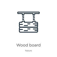 Wood board icon. Thin linear wood board outline icon isolated on white background from nature collection. Line vector wood board sign, symbol for web and mobile