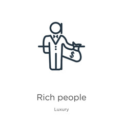 Rich people icon. Thin linear rich people outline icon isolated on white background from luxury collection. Line vector rich people sign, symbol for web and mobile