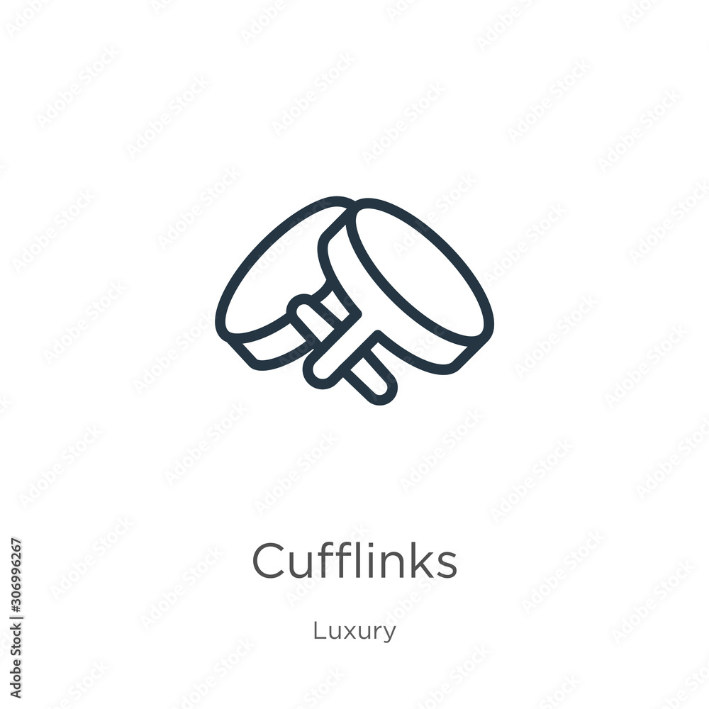 Poster cufflinks icon. thin linear cufflinks outline icon isolated on white background from luxury collecti