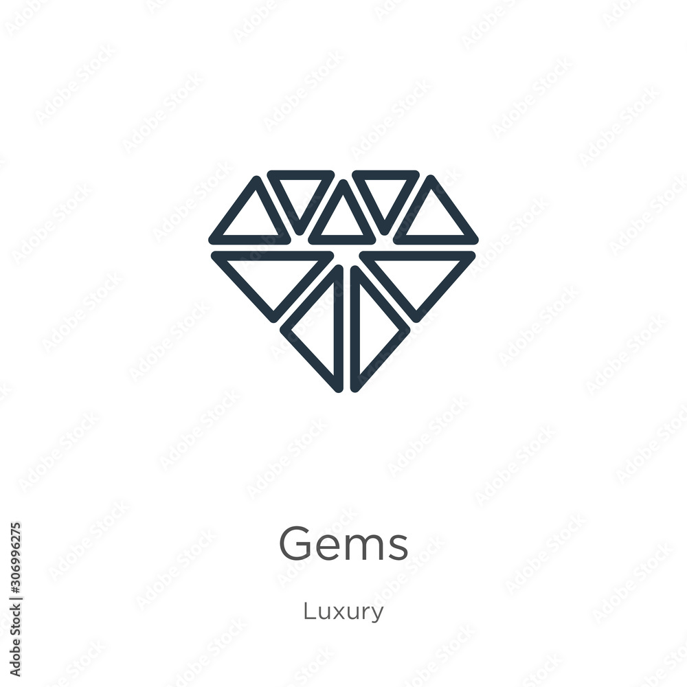Poster gems icon. thin linear gems outline icon isolated on white background from luxury collection. line v