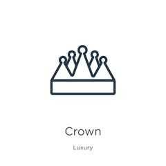Fototapeta premium Crown icon. Thin linear crown outline icon isolated on white background from luxury collection. Line vector crown sign, symbol for web and mobile