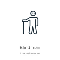 Blind man icon. Thin linear blind man outline icon isolated on white background from love and romance collection. Line vector blind man sign, symbol for web and mobile