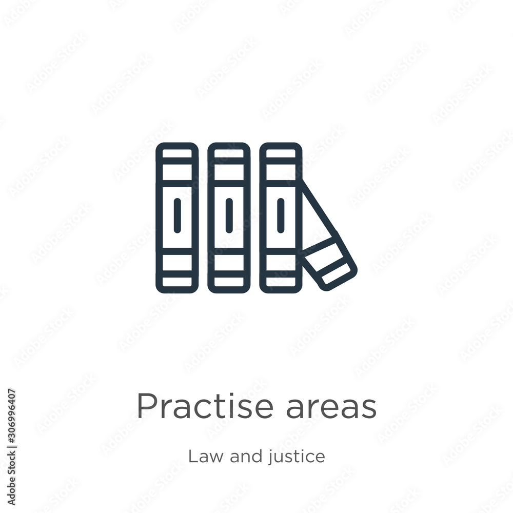 Poster practise areas icon. thin linear practise areas outline icon isolated on white background from law a