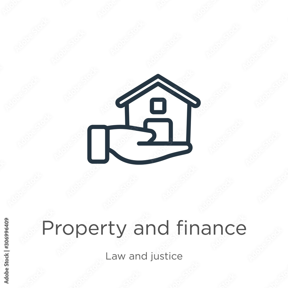 Poster property and finance icon. thin linear property and finance outline icon isolated on white backgroun