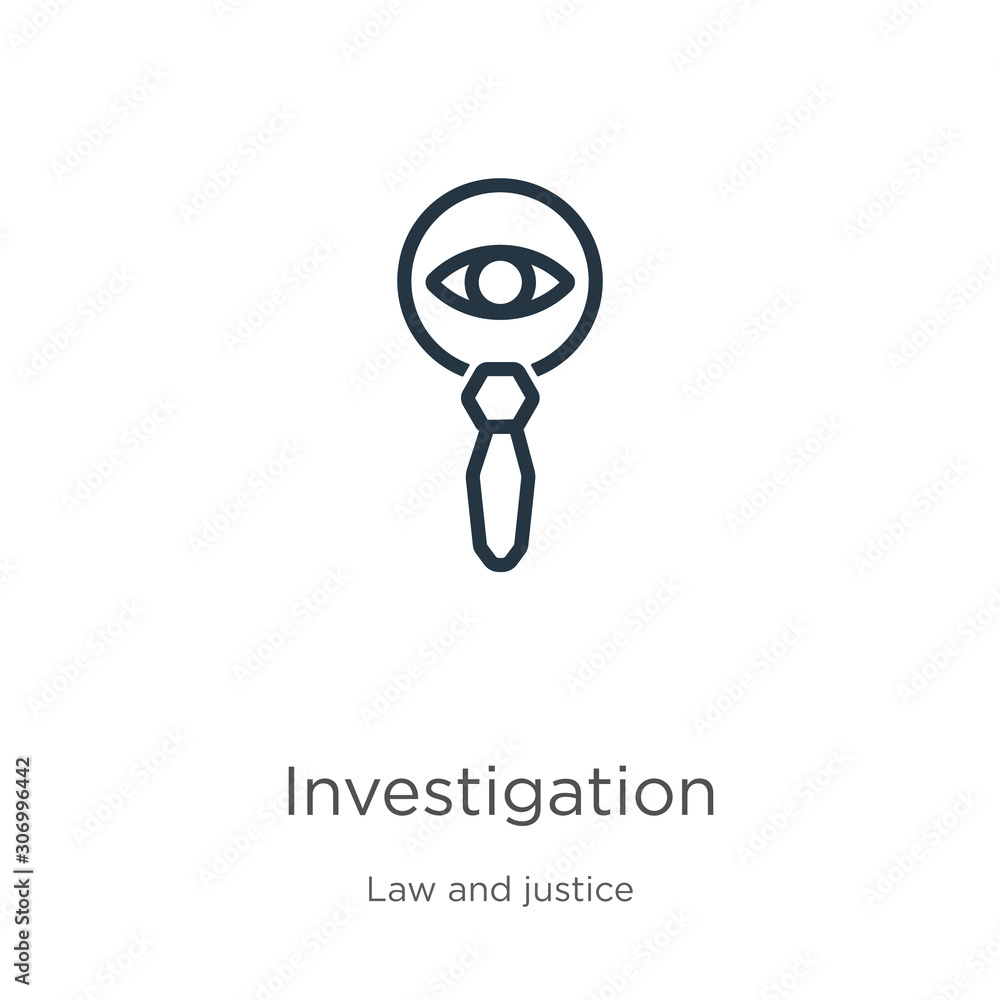 Poster investigation icon. thin linear investigation outline icon isolated on white background from law and