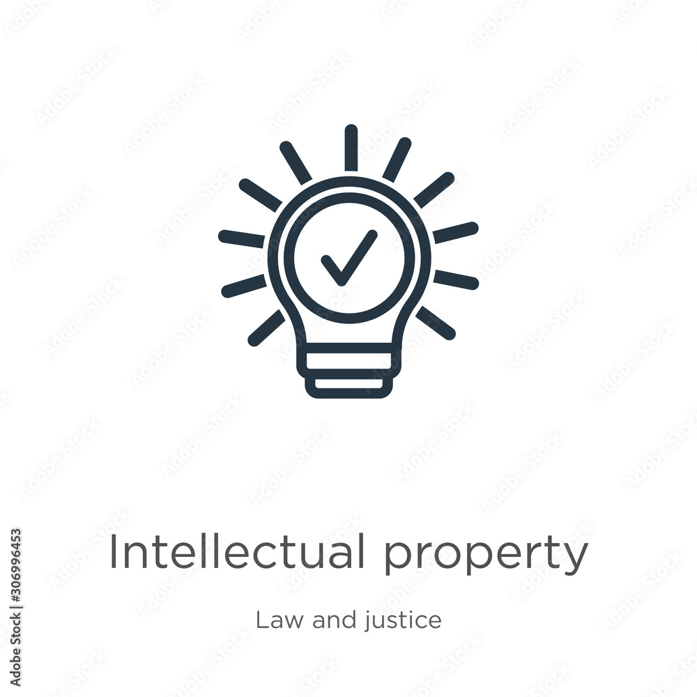 Poster intellectual property icon. thin linear intellectual property outline icon isolated on white backgro