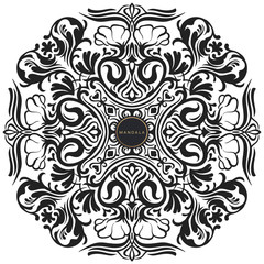 Black and white mandala vector isolated on white. Vector hand drawn circular decorative element.