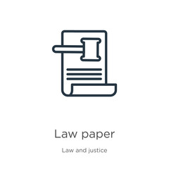 Law paper icon. Thin linear law paper outline icon isolated on white background from law and justice collection. Line vector law paper sign, symbol for web and mobile