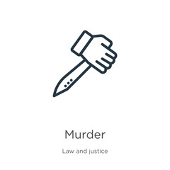 Murder icon. Thin linear murder outline icon isolated on white background from law and justice collection. Line vector murder sign, symbol for web and mobile