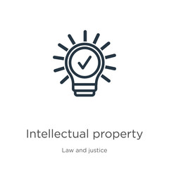 Intellectual property icon. Thin linear intellectual property outline icon isolated on white background from law and justice collection. Line vector intellectual property sign, symbol for web and