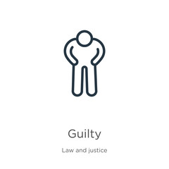 Guilty icon. Thin linear guilty outline icon isolated on white background from law and justice collection. Line vector guilty sign, symbol for web and mobile