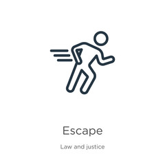 Escape icon. Thin linear escape outline icon isolated on white background from law and justice collection. Line vector escape sign, symbol for web and mobile