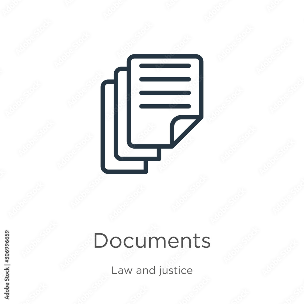 Poster documents icon. thin linear documents outline icon isolated on white background from law and justice