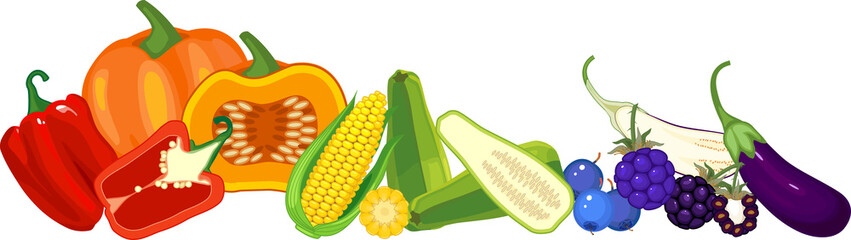Composition with different ripe vegetables in all colors of rainbow