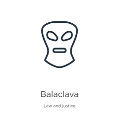 Balaclava icon. Thin linear balaclava outline icon isolated on white background from law and justice collection. Line vector balaclava sign, symbol for web and mobile