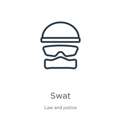 Swat icon. Thin linear swat outline icon isolated on white background from law and justice collection. Line vector swat sign, symbol for web and mobile