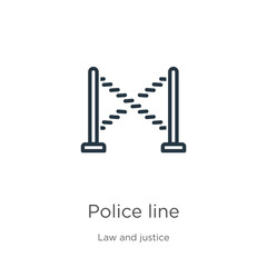 Police line icon. Thin linear police line outline icon isolated on white background from law and justice collection. Line vector police line sign, symbol for web and mobile