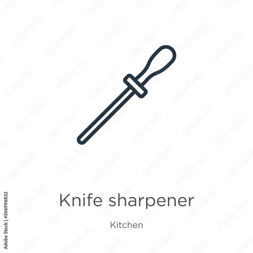 Poster knife sharpener icon. thin linear knife sharpener outline icon isolated on white background from kit