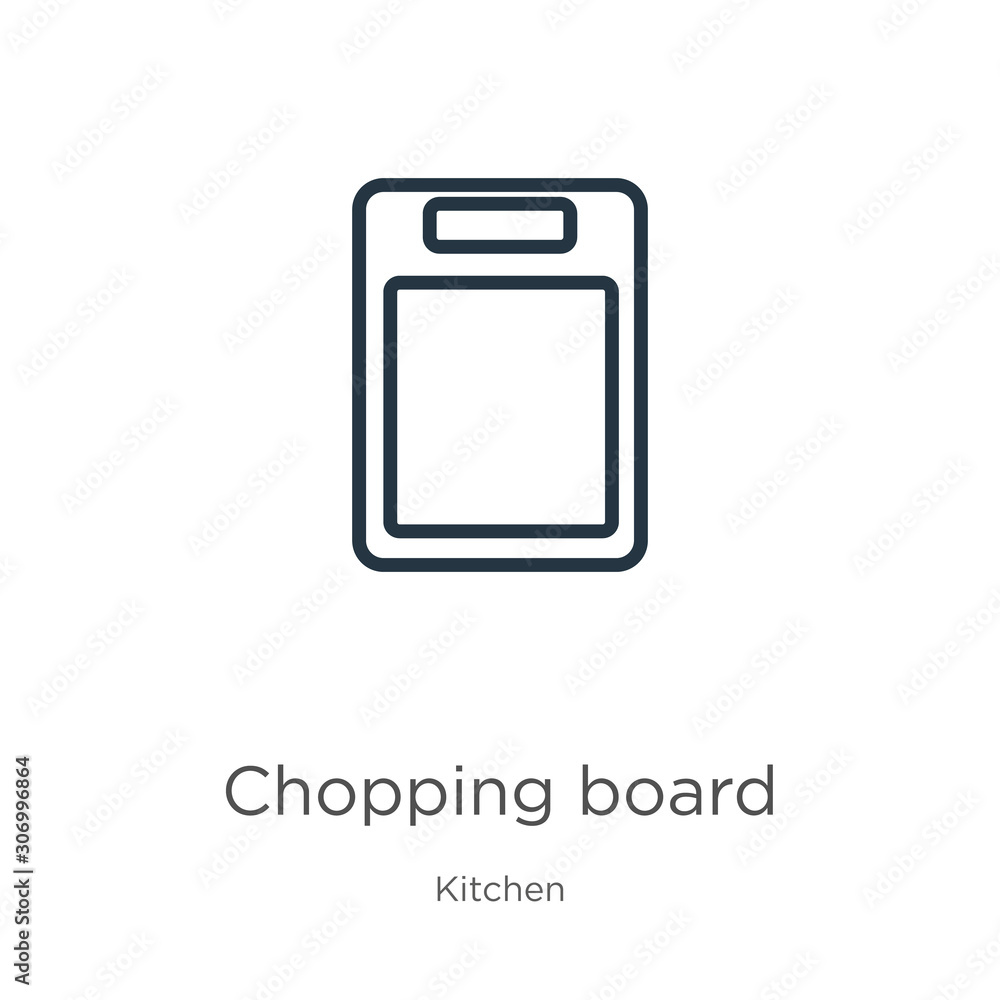 Poster chopping board icon. thin linear chopping board outline icon isolated on white background from kitch