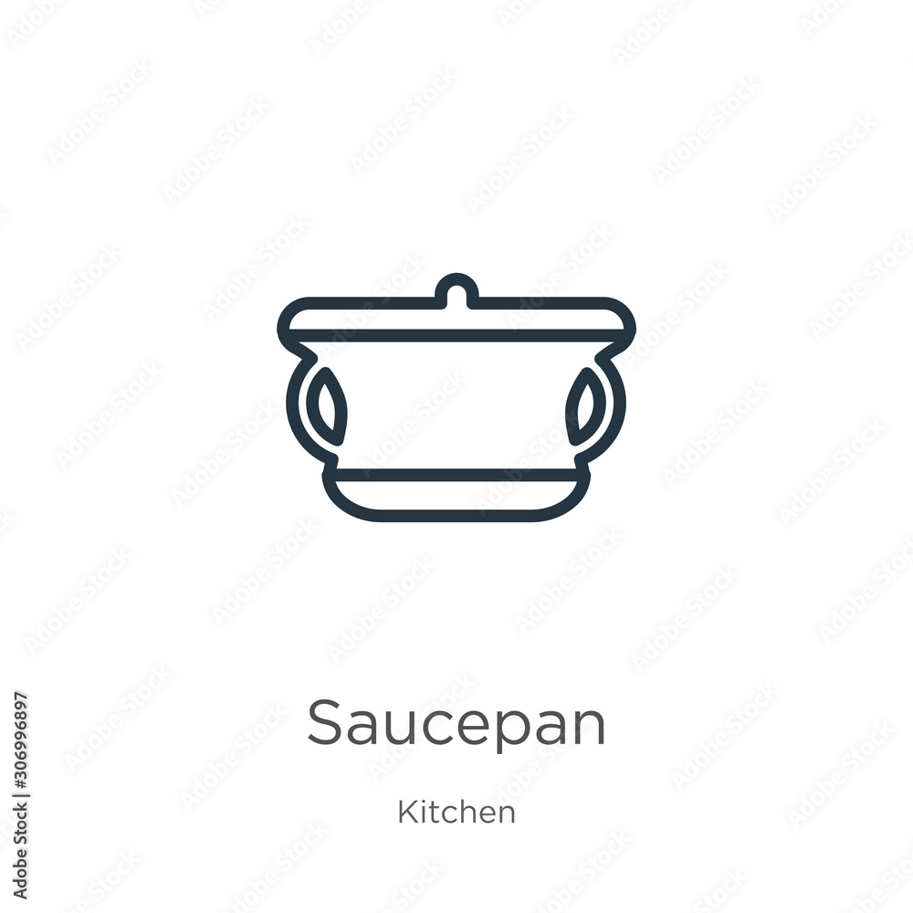 Poster saucepan icon. thin linear saucepan outline icon isolated on white background from kitchen collectio