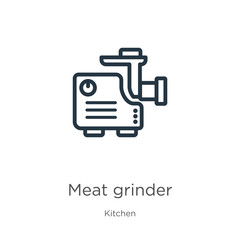 Fototapeta premium Meat grinder icon. Thin linear meat grinder outline icon isolated on white background from kitchen collection. Line vector meat grinder sign, symbol for web and mobile