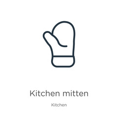 Kitchen mitten icon. Thin linear kitchen mitten outline icon isolated on white background from kitchen collection. Line vector kitchen mitten sign, symbol for web and mobile