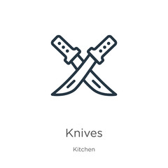 Knives icon. Thin linear knives outline icon isolated on white background from kitchen collection. Line vector knives sign, symbol for web and mobile