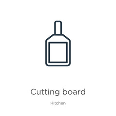 Cutting board icon. Thin linear cutting board outline icon isolated on white background from kitchen collection. Line vector cutting board sign, symbol for web and mobile