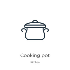 Cooking pot icon. Thin linear cooking pot outline icon isolated on white background from kitchen collection. Line vector cooking pot sign, symbol for web and mobile