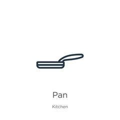 Pan icon. Thin linear pan outline icon isolated on white background from kitchen collection. Line vector pan sign, symbol for web and mobile