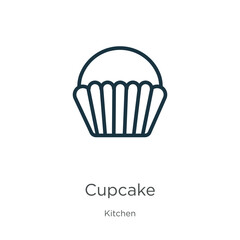 Cupcake icon. Thin linear cupcake outline icon isolated on white background from kitchen collection. Line vector cupcake sign, symbol for web and mobile