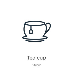 Tea cup icon. Thin linear tea cup outline icon isolated on white background from kitchen collection. Line vector tea cup sign, symbol for web and mobile