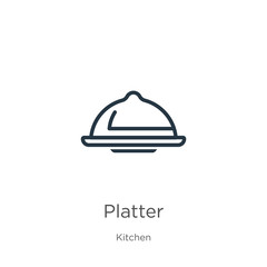 Platter icon. Thin linear platter outline icon isolated on white background from kitchen collection. Line vector platter sign, symbol for web and mobile