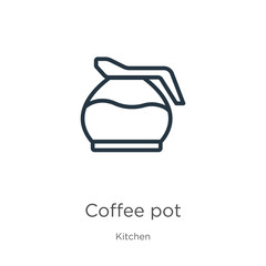 Coffee pot icon. Thin linear coffee pot outline icon isolated on white background from kitchen collection. Line vector coffee pot sign, symbol for web and mobile