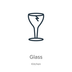 Glass icon. Thin linear glass outline icon isolated on white background from kitchen collection. Line vector glass sign, symbol for web and mobile
