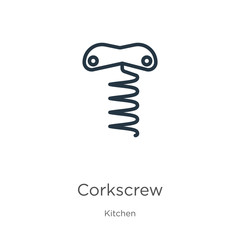 Corkscrew icon. Thin linear corkscrew outline icon isolated on white background from kitchen collection. Line vector corkscrew sign, symbol for web and mobile