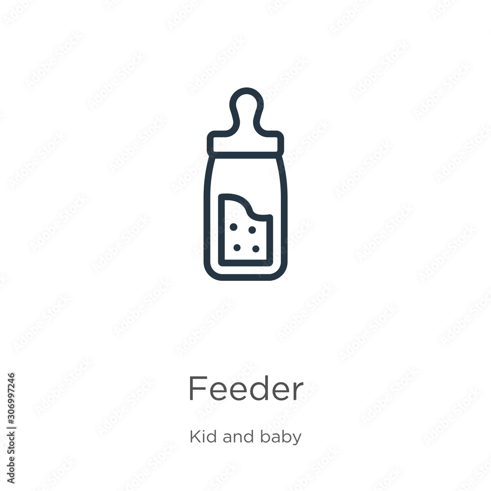 Poster feeder icon. thin linear feeder outline icon isolated on white background from kid and baby collecti