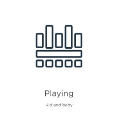 Playing icon. Thin linear playing outline icon isolated on white background from kids and baby collection. Line vector playing sign, symbol for web and mobile