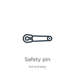 Safety pin icon. Thin linear safety pin outline icon isolated on white background from kid and baby collection. Line vector safety pin sign, symbol for web and mobile